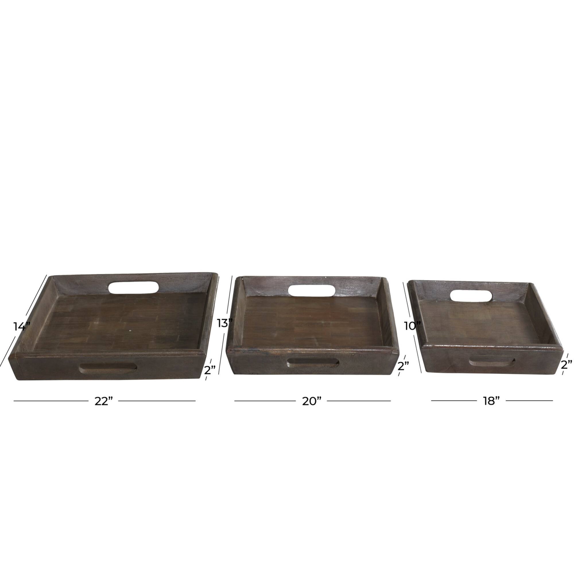 Brown Mango Wood Contemporary Tray Set